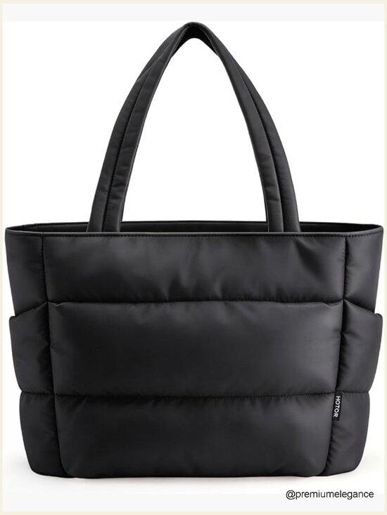 Handbags - Quilted Puffer Tote Bag Multi-Pocket Lightweight Work Travel Gym